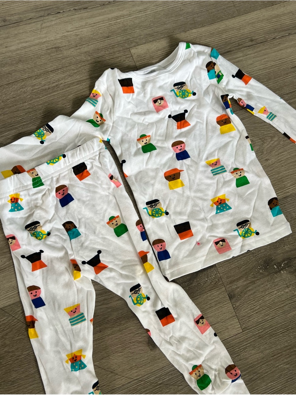 White Kids Pajama Set with Colorful Character Print Baby 12m NWT